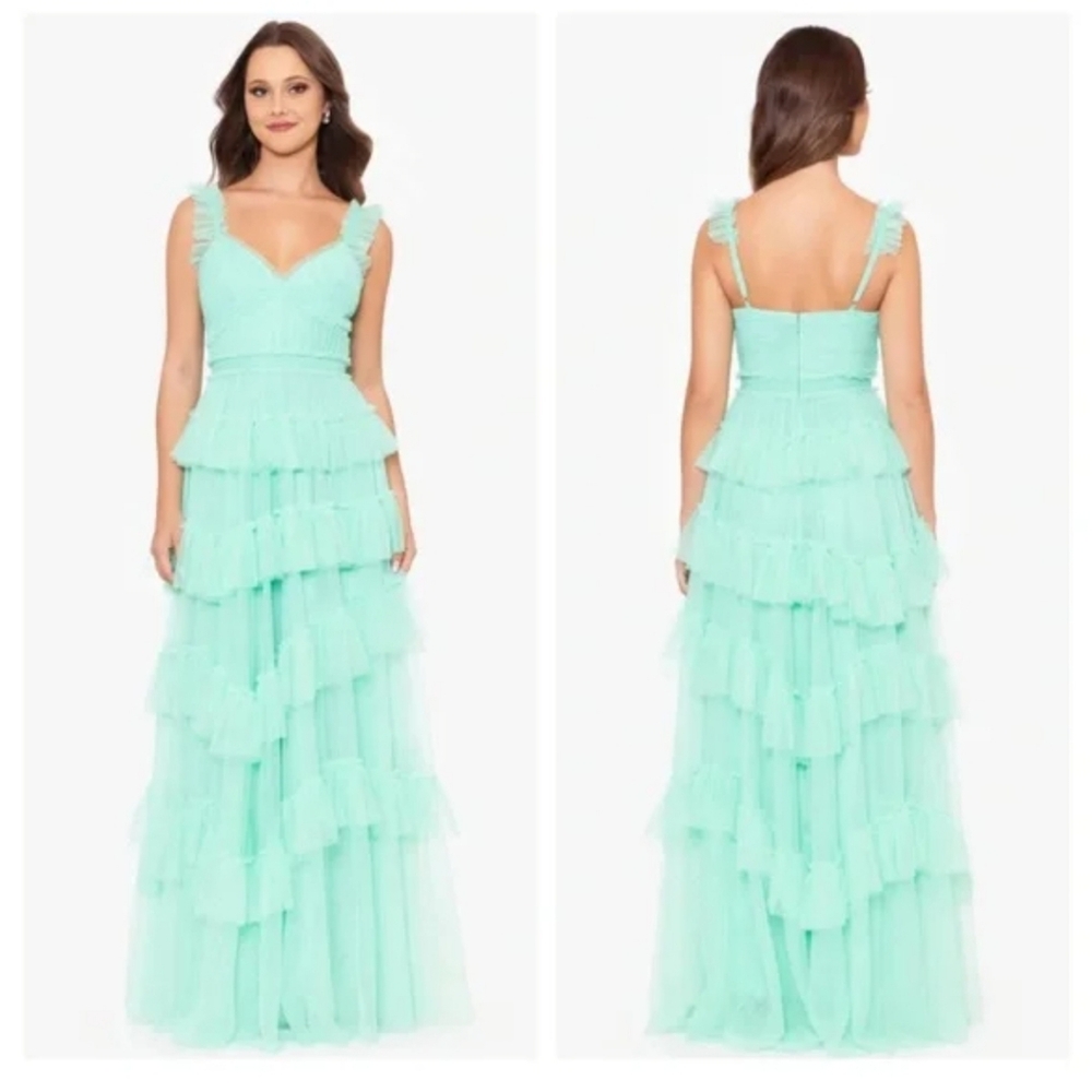 Betsy & Adam Gigi Long Tiered Ruffled Maxi Dress Size 6
